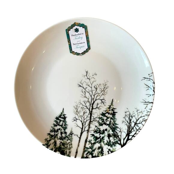 Intesa Home Christmas Pine Tree Salad Plates 8in Green White Set of 4 NEW - Picture 1 of 9